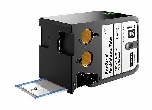 שרוול סימון מתכווץ שחור על רקע לבן Dymo 1868718 Heat Shrink Tubing XTL Tape 12x34mm