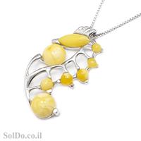 תליון מכסף מעוצב בשילוב ענבר בלטי צבע לימון כולל שרשרת T6020