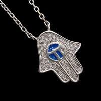 שרשרת כסף חמסה משובצת זרקונים T8039 | תכשיטי כסף