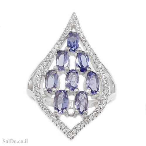 טבעת כסף משובצת אבני טנזנית ואבני זרקון RG8876| תכשיטי כסף 925 | טבעות כסף