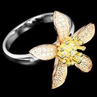 טבעת כסף "פרח מוזהב" משובצת אבני זרקון RG5593 | תכשיטי כסף | טבעות כסף