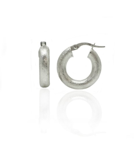 עגילי חישוק זהב לבן 2.2 ס"מ מט מחוספס