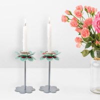 פמוטים גבוהים דגם עלי כותרת - טורקיז