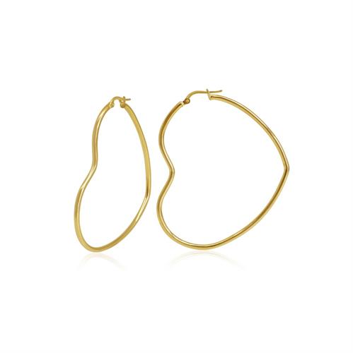 עגילי חישוק בצורת לב מזהב|עגילי לב גדולים