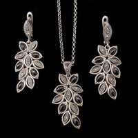 עגילים ותליון כסף משובצים מרקזטים ואבני אוניקס S1481 | תכשיטי כסף 925 | עגילי כסף | שרשרת כסף