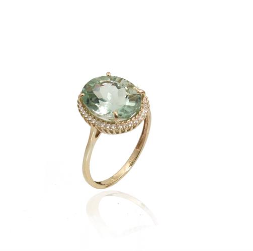 טבעת זהב אמטיסט ירוקה ויהלומים