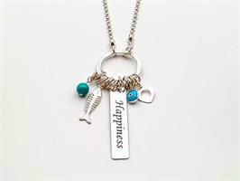 N -01  שרשרת כסף עם תליון לחריטה בהתאמה אישית ואבני חן ודג N-1