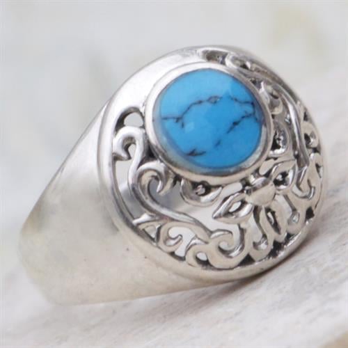 טבעת כסף משובצת טורקיז כחול RG6830