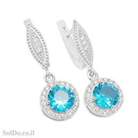 עגילים מכסף תלויים בשילוב אבני זרקון צבע תכלת ושקוף A8816 | תכשיטי כסף 925 | עגילי כסף