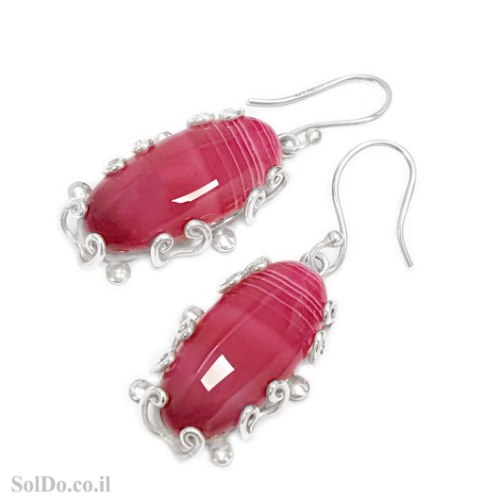 עגילים מכסף ארוכים משובצים אבני אגט צבע ורוד A8946 | תכשיטי כסף | עגילי כסף