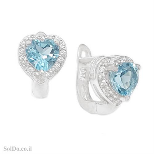 עגילים מכסף משובצים אבני טופז כחולות וזרקונים A8803 | תכשיטי כסף 925 | עגילי כסף