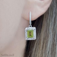 עגילים תלויים ותליון מכסף משובצים אבני פרידוט ואבני זרקון S1719