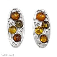 עגילים מכסף צמודים בשילוב ענבר בלטי אמיתי  מיקס צבעים A8699