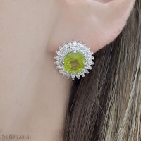 עגילים ותליון מכסף משובצים אבני פרידוט ואבני זרקון S1720
