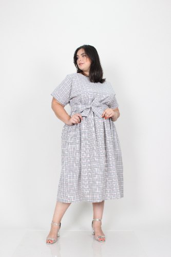 שמלת בריטני אפור משובץ