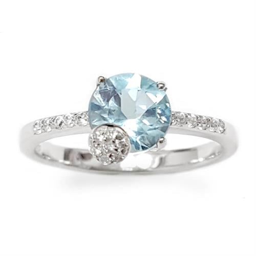 טבעת מכסף משובצת אבן טופז כחולה וזרקונים RG1568