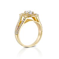 טבעת אירוסין זהב צהוב 14 קראט משובצת יהלומים DOUBLE HALOW THREE ROWS
