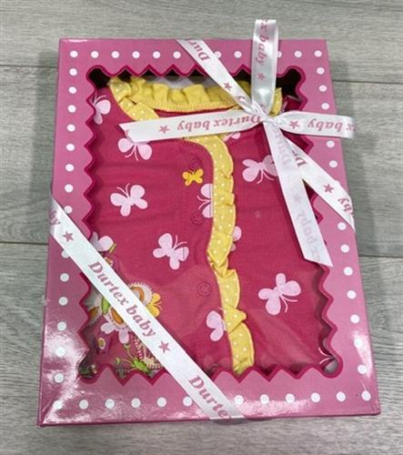 אוברול טריקו ארוך + כובע - פרפרים אדום