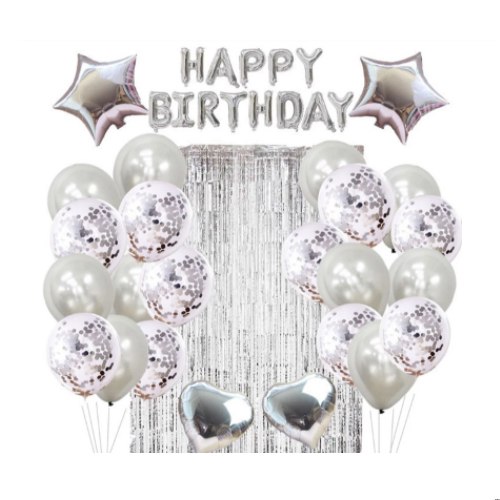 סט Happy Birthday צבע כסף