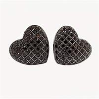 עגילים מכסף בצורת לב משובצים אבני זרקון שחורות A3345