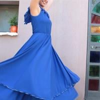 שמלת ערב סבנטיז מקסי כחול רויאל מידה M