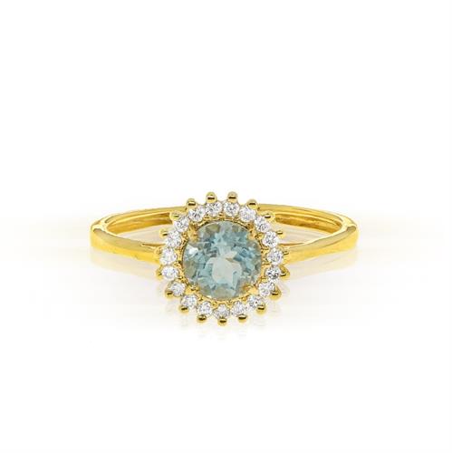 טבעת בלו טופז ויהלומים 0.15 קראט בזהב 14 קראט