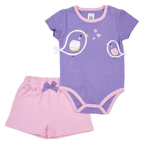 חליפת בגד גוף ציפורים סגול לילך