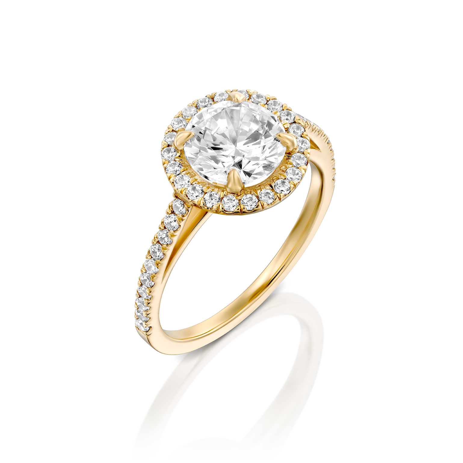 טבעת אירוסין זהב צהוב 14 קראט משובצת יהלומים JANNA HALOW