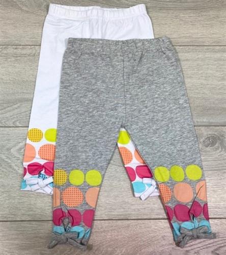 זוג מכנסי לייקרה ארוך נקודות ופפיון לבן ואפור מלאנג'