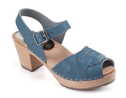 סנדלי נשים קלוע עקב עץ גבוה כחול