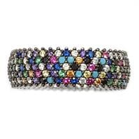 טבעת כסף רחבה משובצת 5 שורות אבני זרקון צבעונית RG5640 | תכשיטי כסף | טבעות כסף