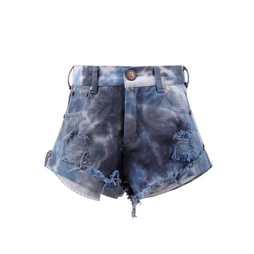 שורט ג׳ינס שחור עם טאי דאי וכפל - VIEW - מידות 2-16