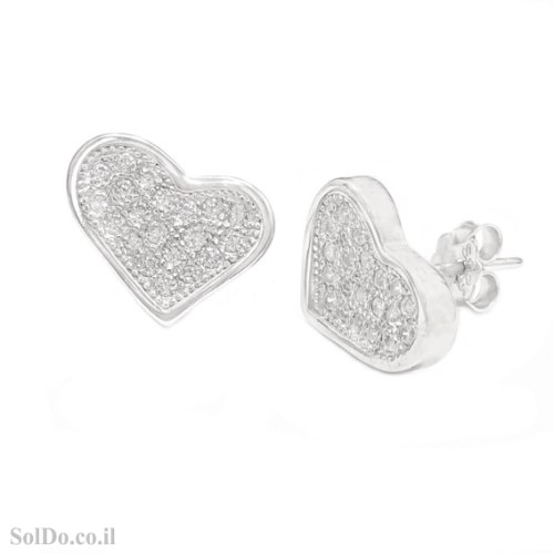 עגילים מכסף דגם "לבבות" משובצים אבני זרקון A9012 | תכשיטי כסף 925