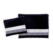 סט טלית תפילין דגם ריבועים כחול כסף/זהב