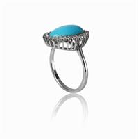 טבעת זהב משובצת אבן טורקיז ויהלומים