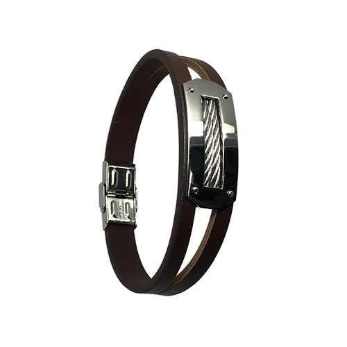 צמיד לגבר ולאשה עור ופלדת אל חלד MY09160012977