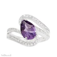טבעת מכסף משובצת אבן אמטיסט וזרקונים RG6296 | תכשיטי כסף 925 | טבעות כסף