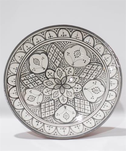 צלחת  אפור לבן פרחים  S