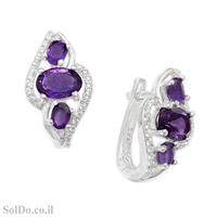 עגילי כסף משובצים אבני אמטיסט סגול וזרקונים A8757 | תכשיטי כסף