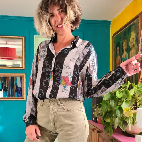 חולצת ויסקוזה צבעונית למחצה מידה L/XL