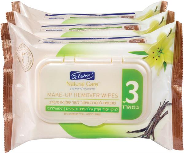 דר פישר שלישיית מגבונים להסרת איפור לעור שמן-מעורב  היפואלרגני 90 יחידות