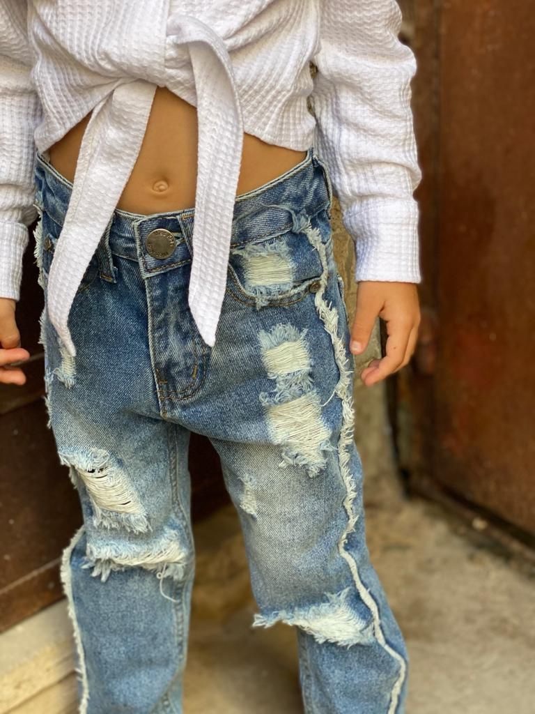 ג׳ינס כהה קרעים ארוך MISS KIDS - מידות 2-18