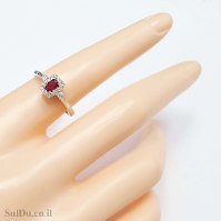 טבעת מכסף משובצת אבן רובי אדומה ואבני זרקון RG6234 | תכשיטי כסף 925 | טבעות כסף