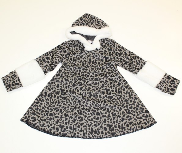 שמלה מנומרת שילוב פרווה חום בהיר