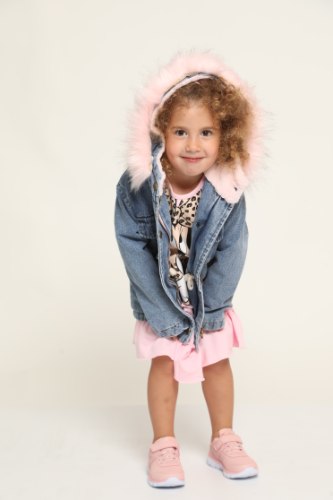 ג'קט ג'ינס בנות  פרווה ורוד