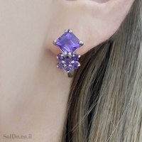 עגילים מכסף משובצים אבני אמטיסט סגול A9006 | תכשיטי כסף