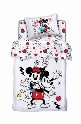 סט מצעים למיטה וחצי 120/200 מיקי ומיני קרייזי - 100% כותנה