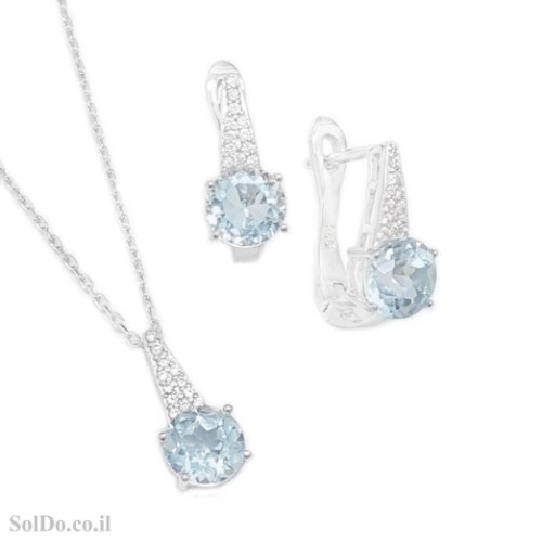 עגילים ותליון מכסף משובצים אבני טופז כחולה ואבני זרקון S1740