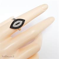 טבעת מכסף משובצת אבני זרקון שחורות ולבנות RG1611 | תכשיטי כסף | טבעות כסף