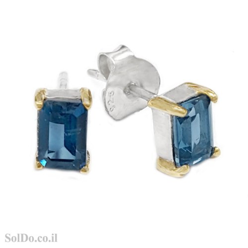 עגילים מכסף צמודים משובצים אבני טופז כחולות A8924 | תכשיטי כסף 925 | עגילי כסף